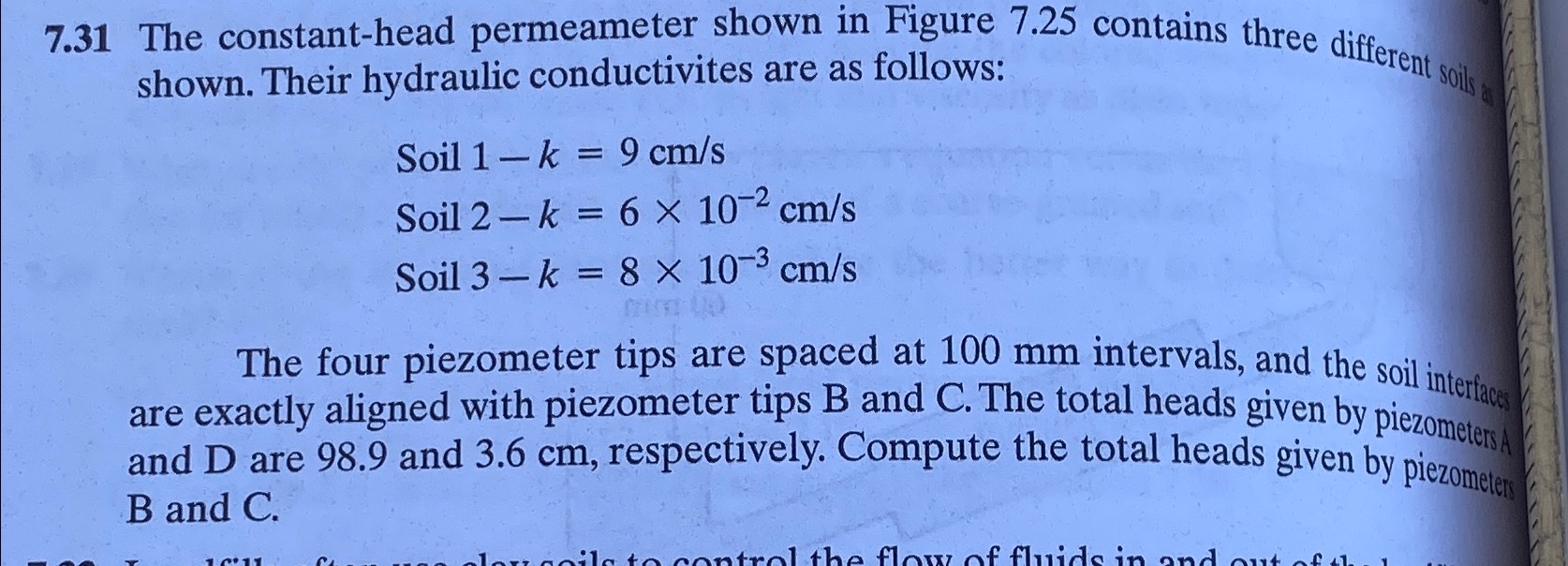 7 . 3 1 The constant - head permeameter shown in