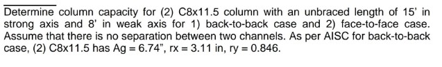 strong axis and 8 ' in weak axis for 1 ) back -