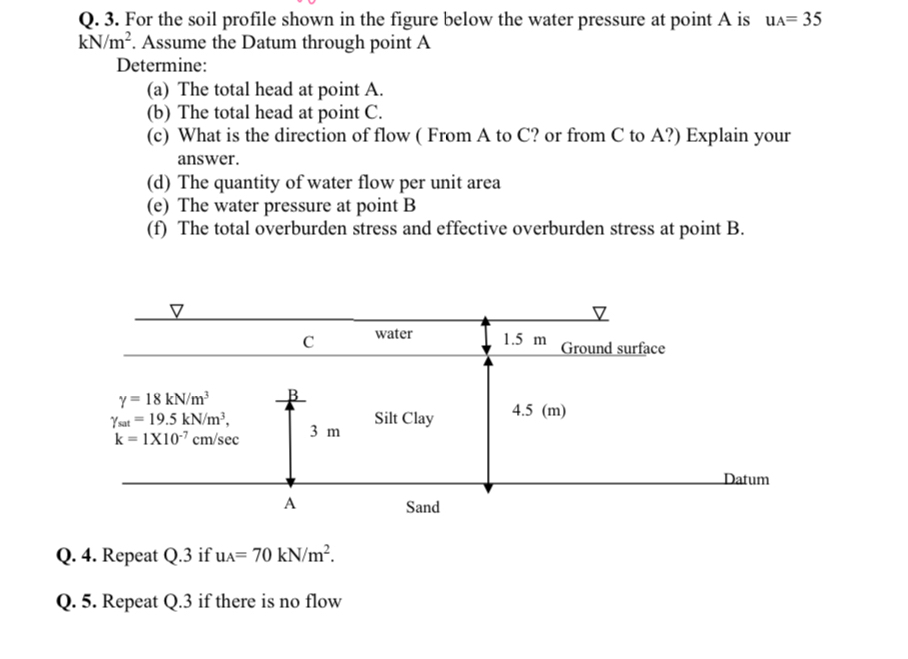 Q . 4 . Repeat Q . 3 if u A = 7 0 k N m 2 . Q . 5