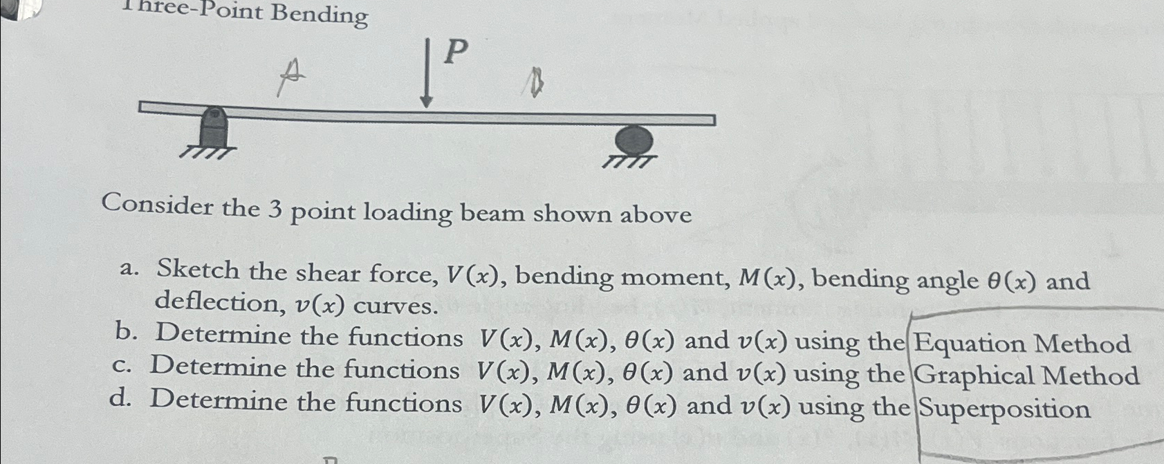 Consider the 3 point loading beam shown above a .
