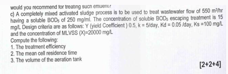 would you recommend tor treating sucn emuent? c )