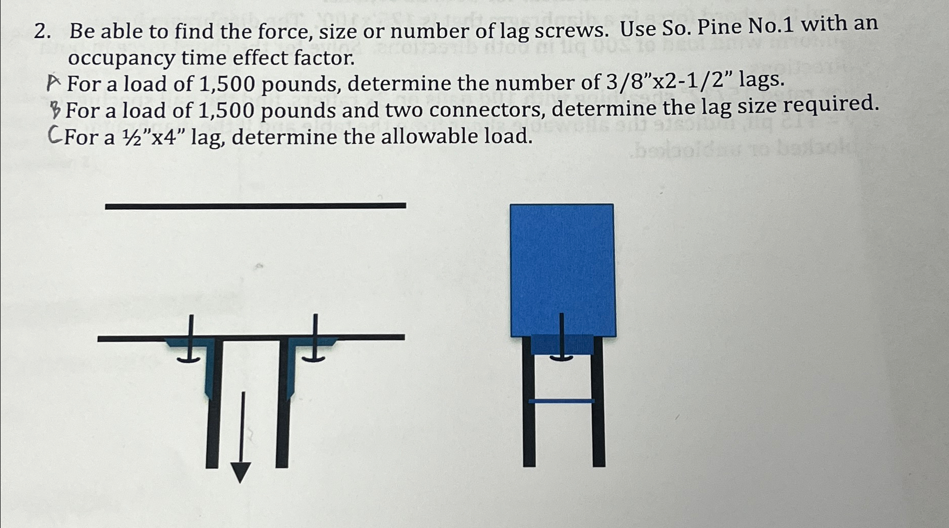 Be able to find the force, size or number of lag