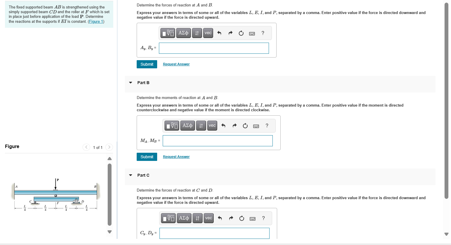The fixed supported beam A B is strengthened