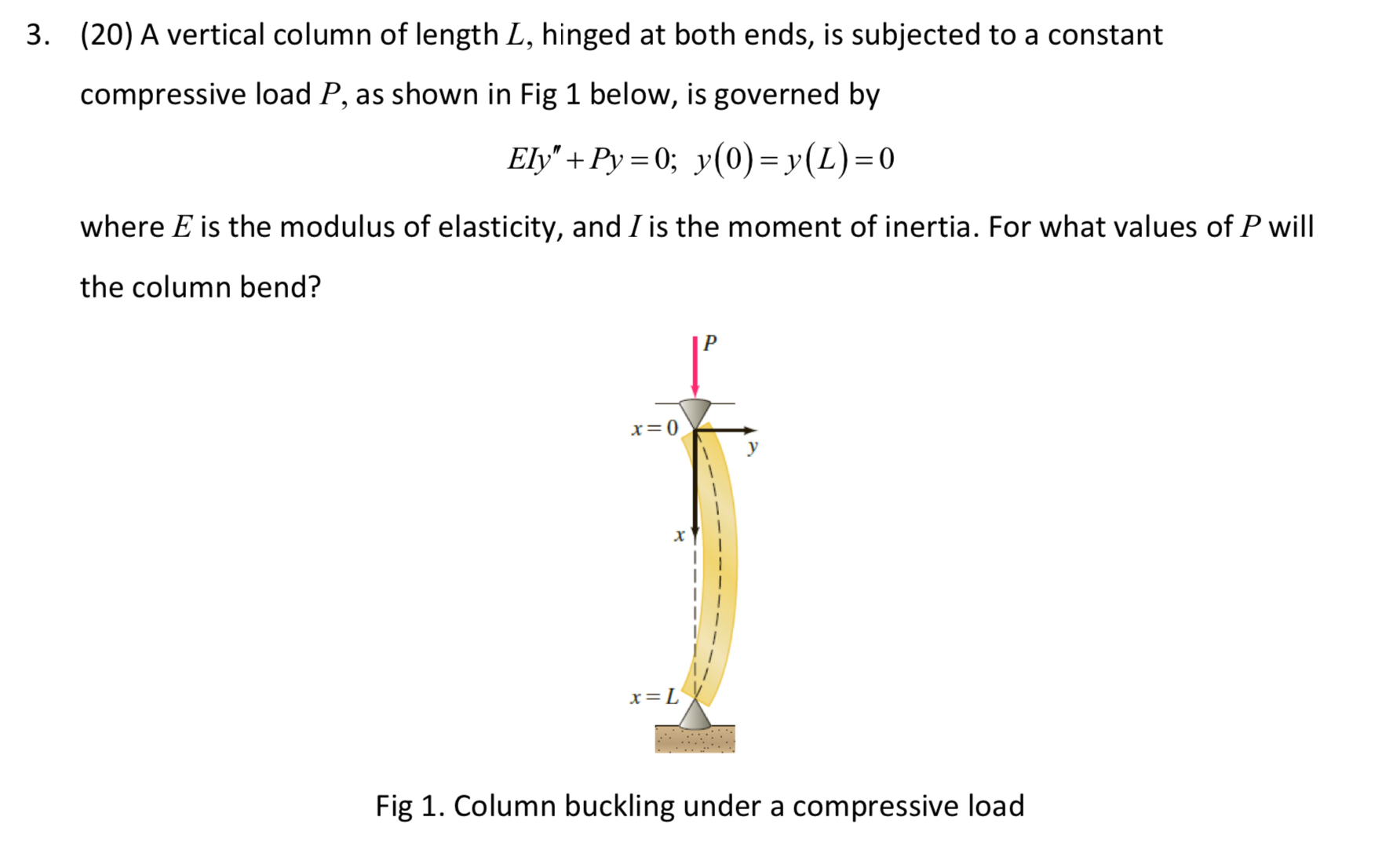( 2 0 ) A vertical column of length L , hinged at