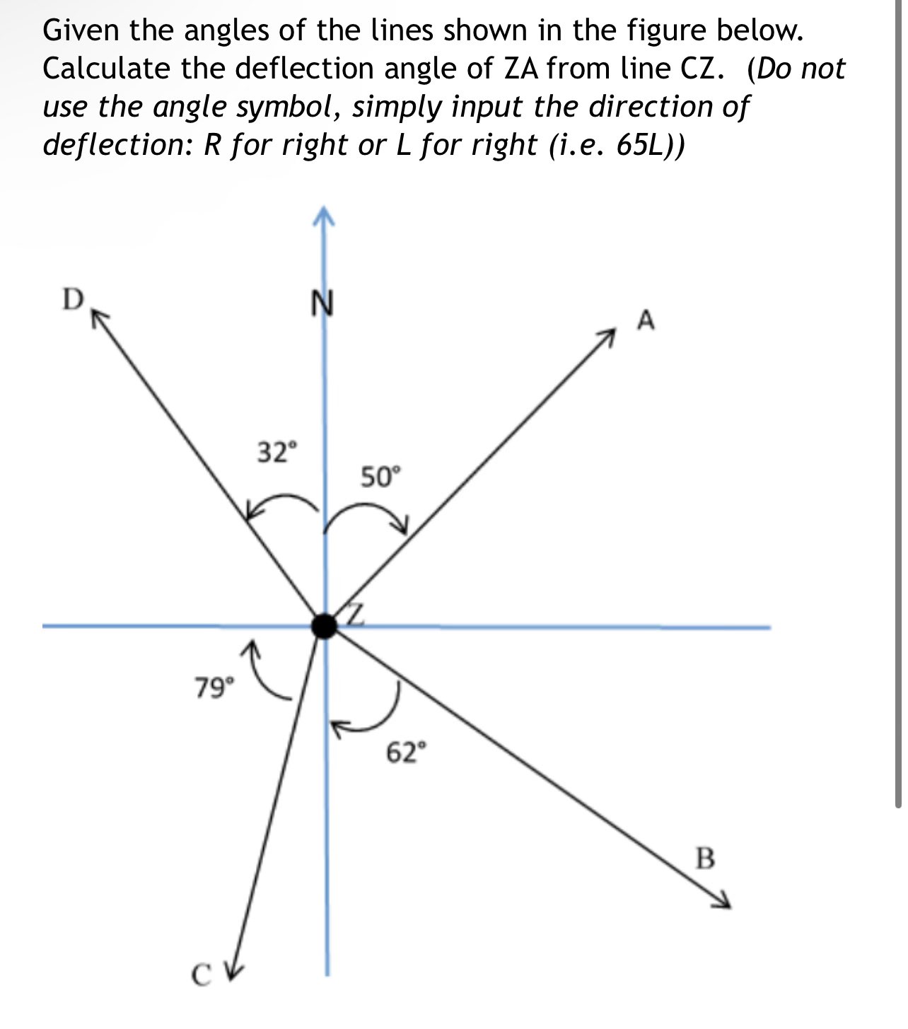 Given the angles of the lines shown in the figure