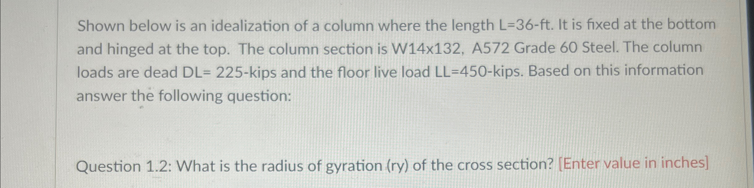 Shown below is an idealization of a column where