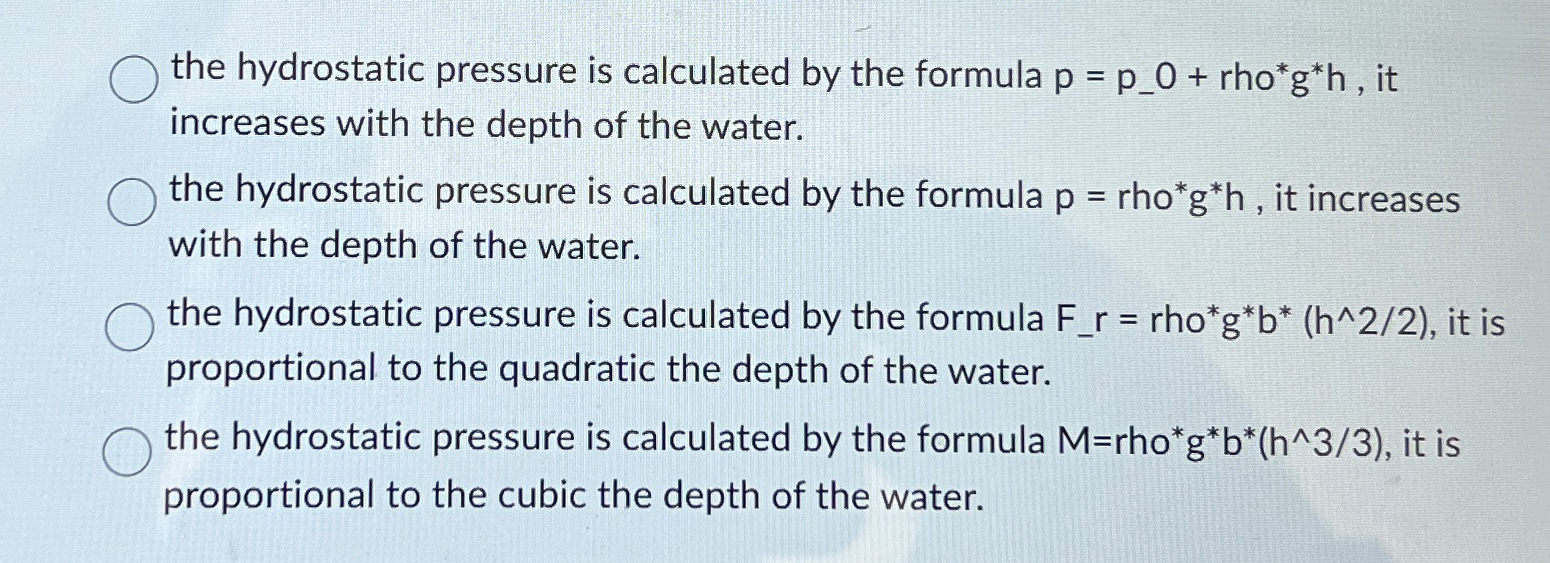 the hydrostatic pressure is calculated by the