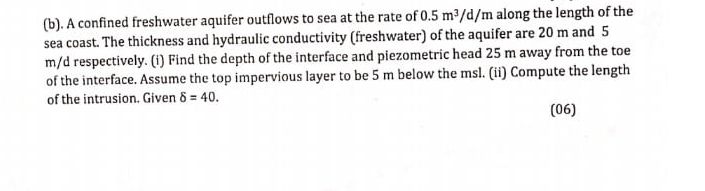 ( b ) . A confined freshwater aquifer outflows to