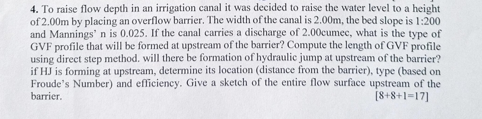 To raise flow depth in an irrigation canal it was