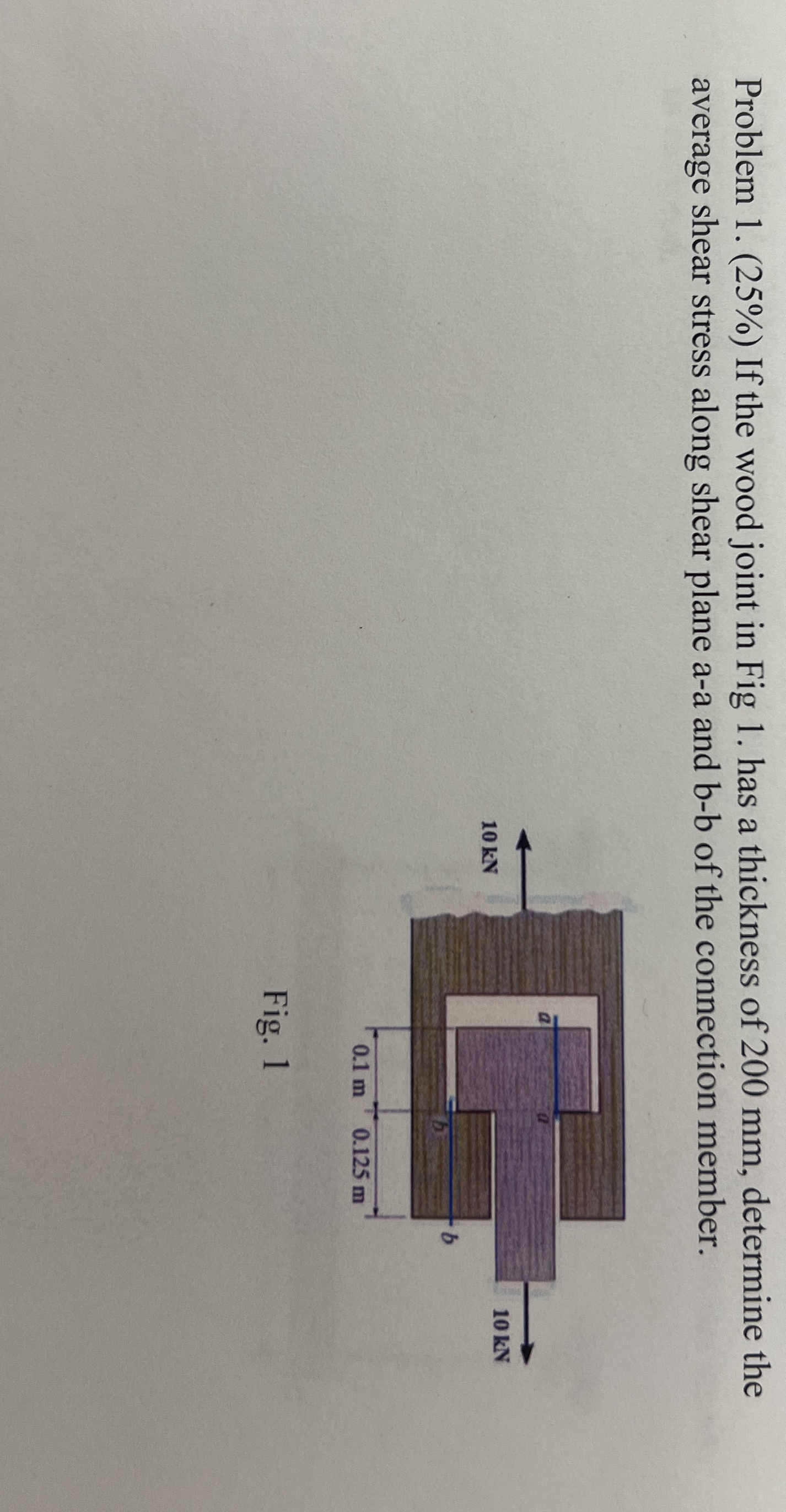 Problem 1 . ( 2 5 % ) If the wood joint in Fig 1