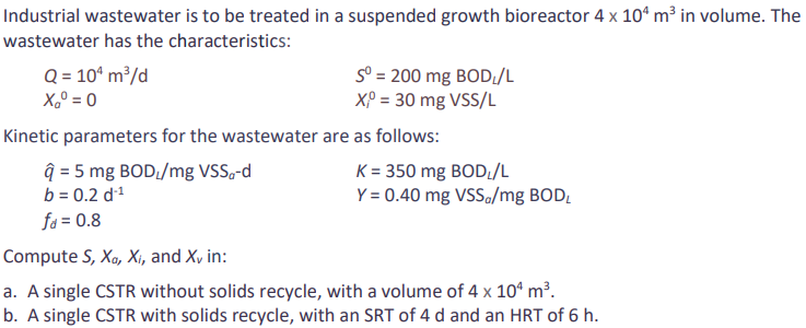 Industrial wastewater is to be treated in a