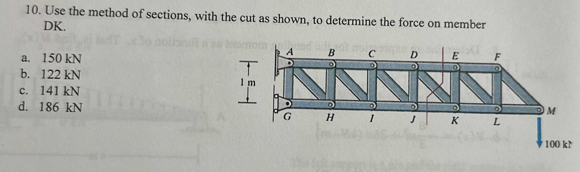 Use the method of sections, with the cut as