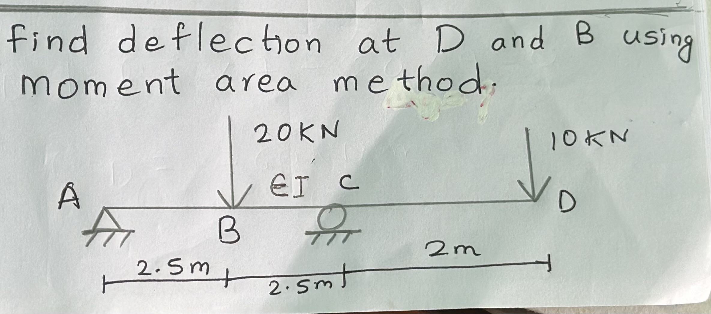 find deflection at D and B using moment area