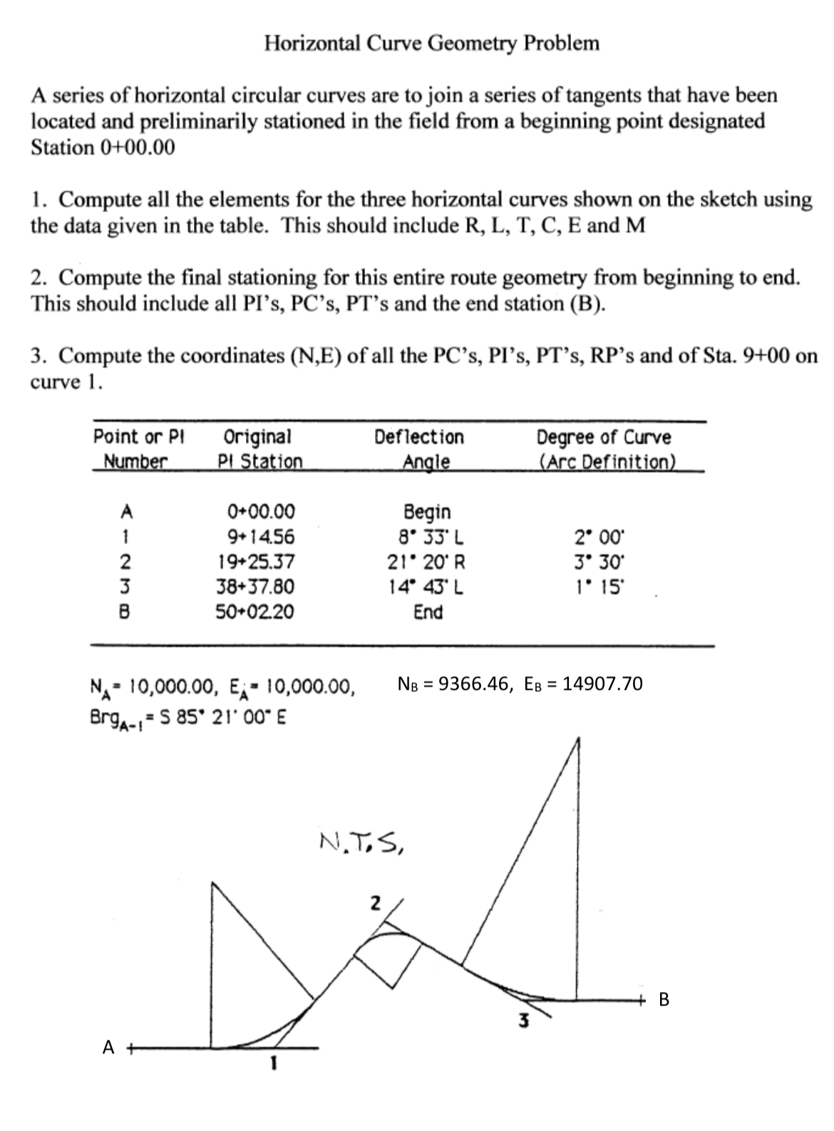 Horizontal Curve Geometry Problem A series of
