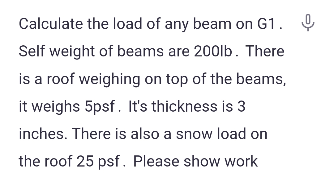 Calculate the load of any beam on G 1 . Self