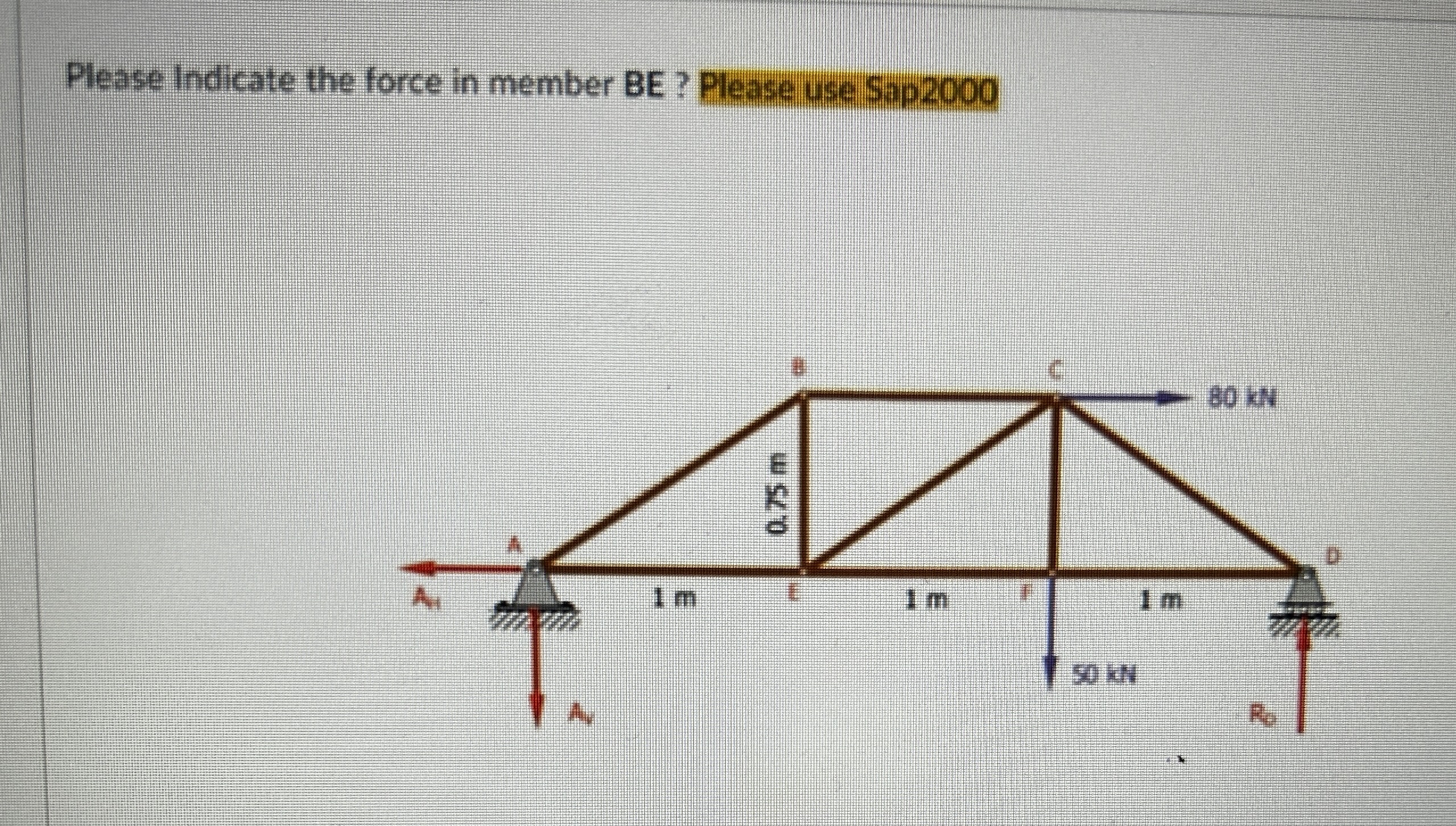 Please Indicate the force in member BE ? Please