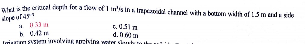 What is the critical depth for a flow of 1 m 3 s