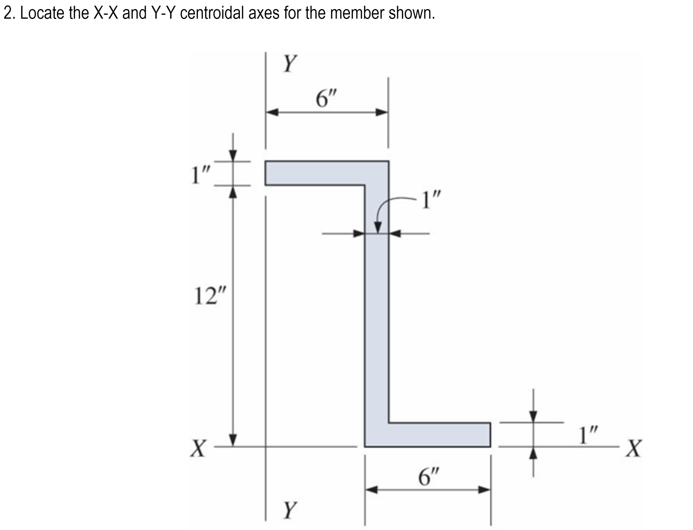 Locate the x - x and Y - Y centroidal axes for