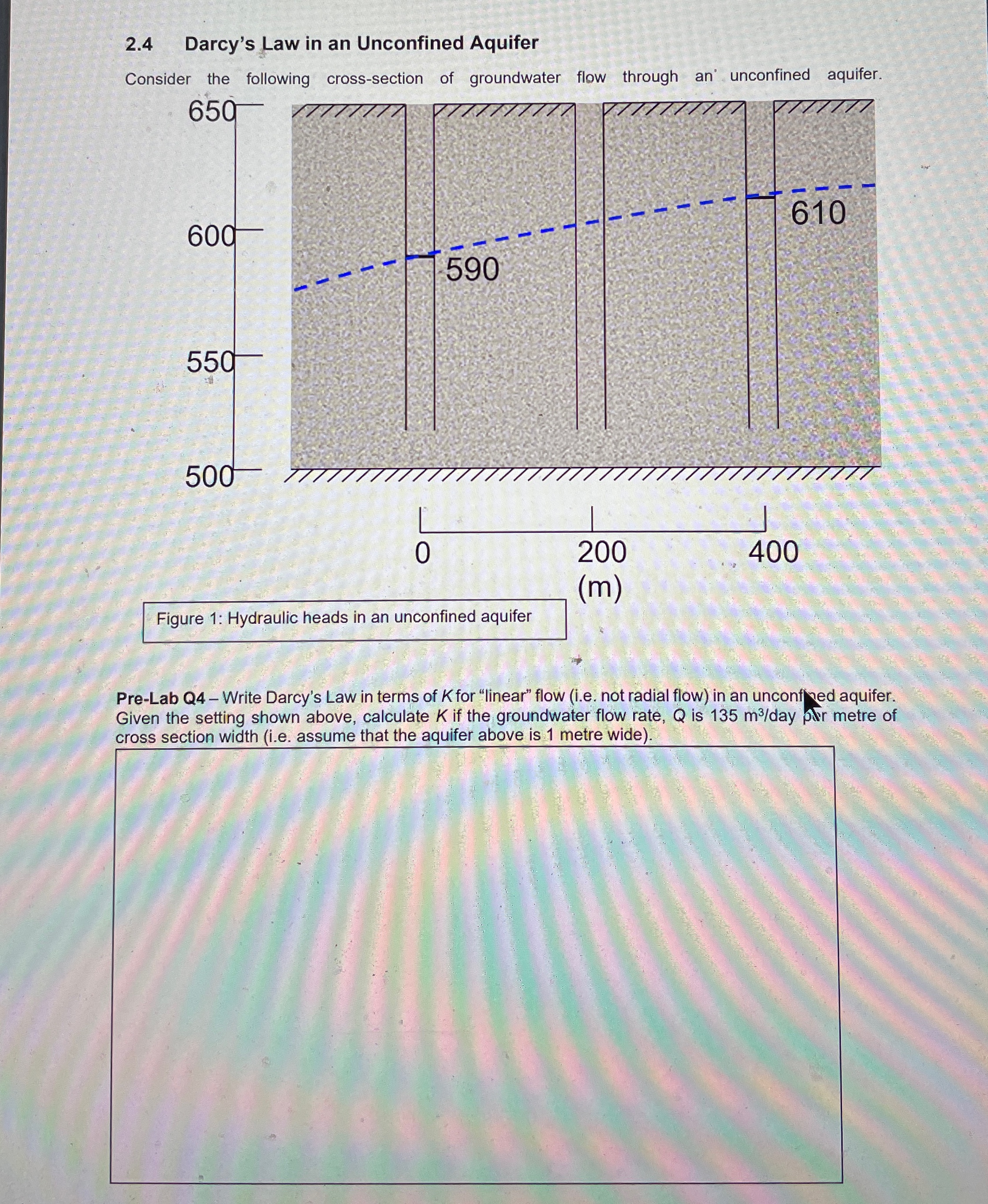 2 . 4 Darcy's Law in an Unconfined Aquifer