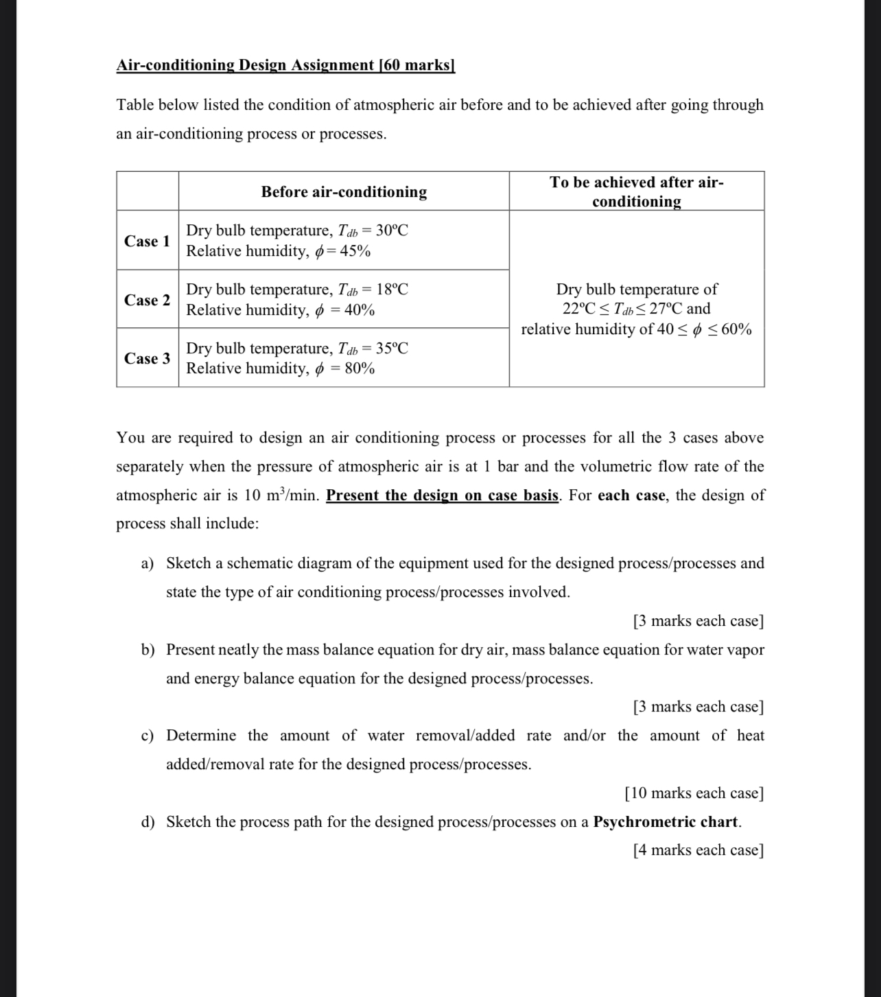 Air - conditioning Design Assignment [ 6 0 marks