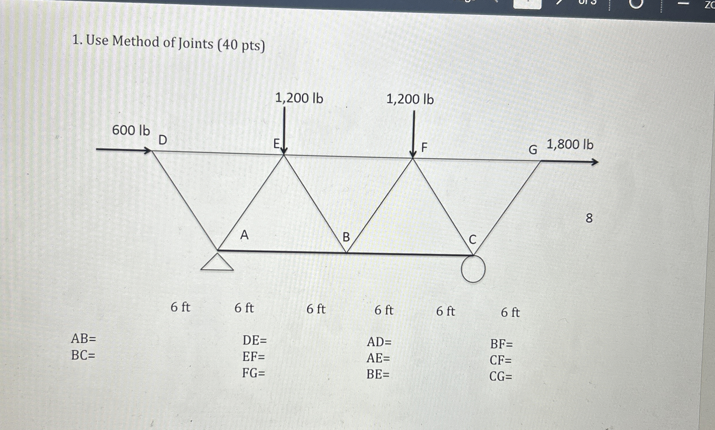Use Method of Joints ( 4 0 pts )