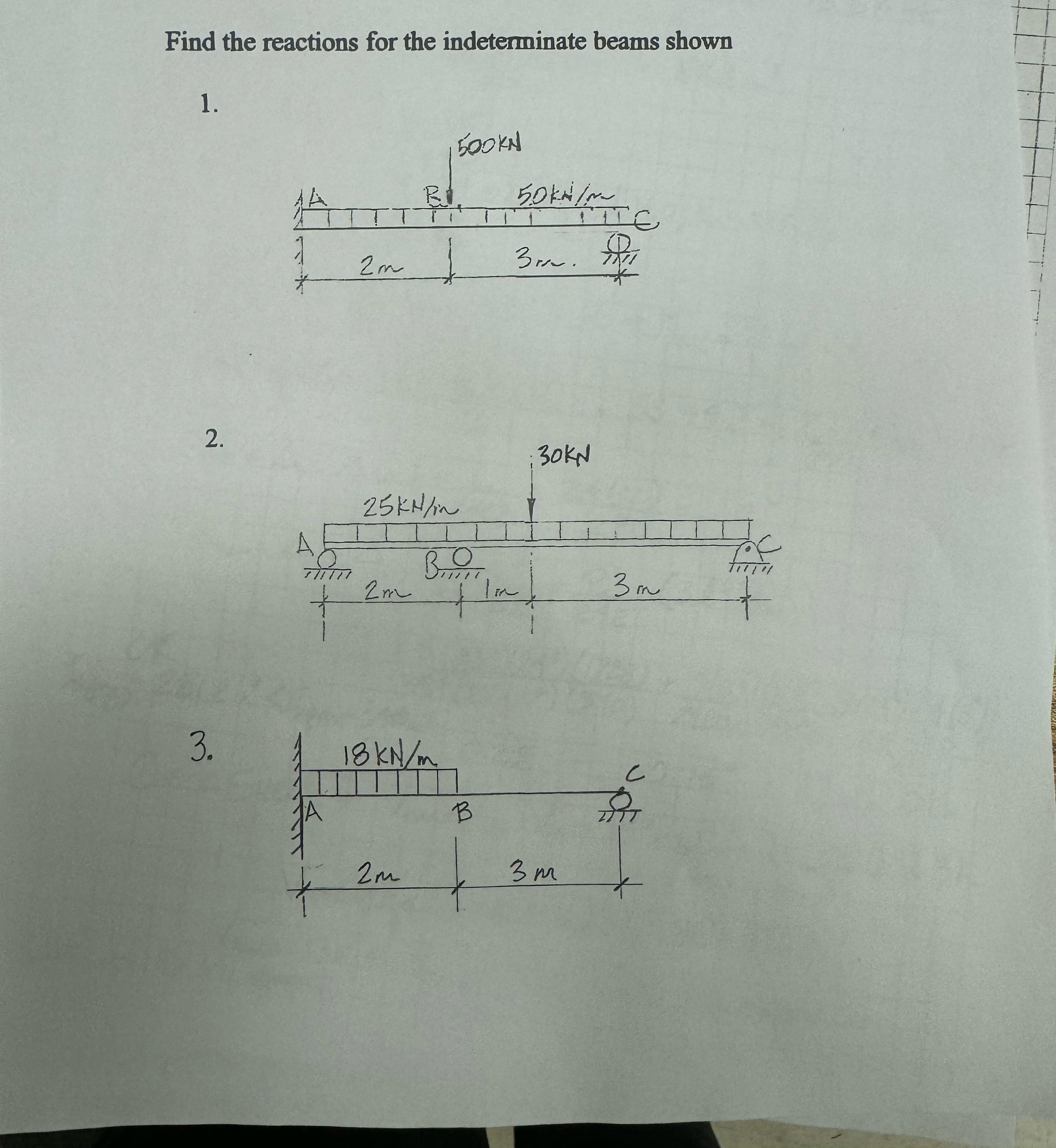 Find the reactions for the indeterminate beams