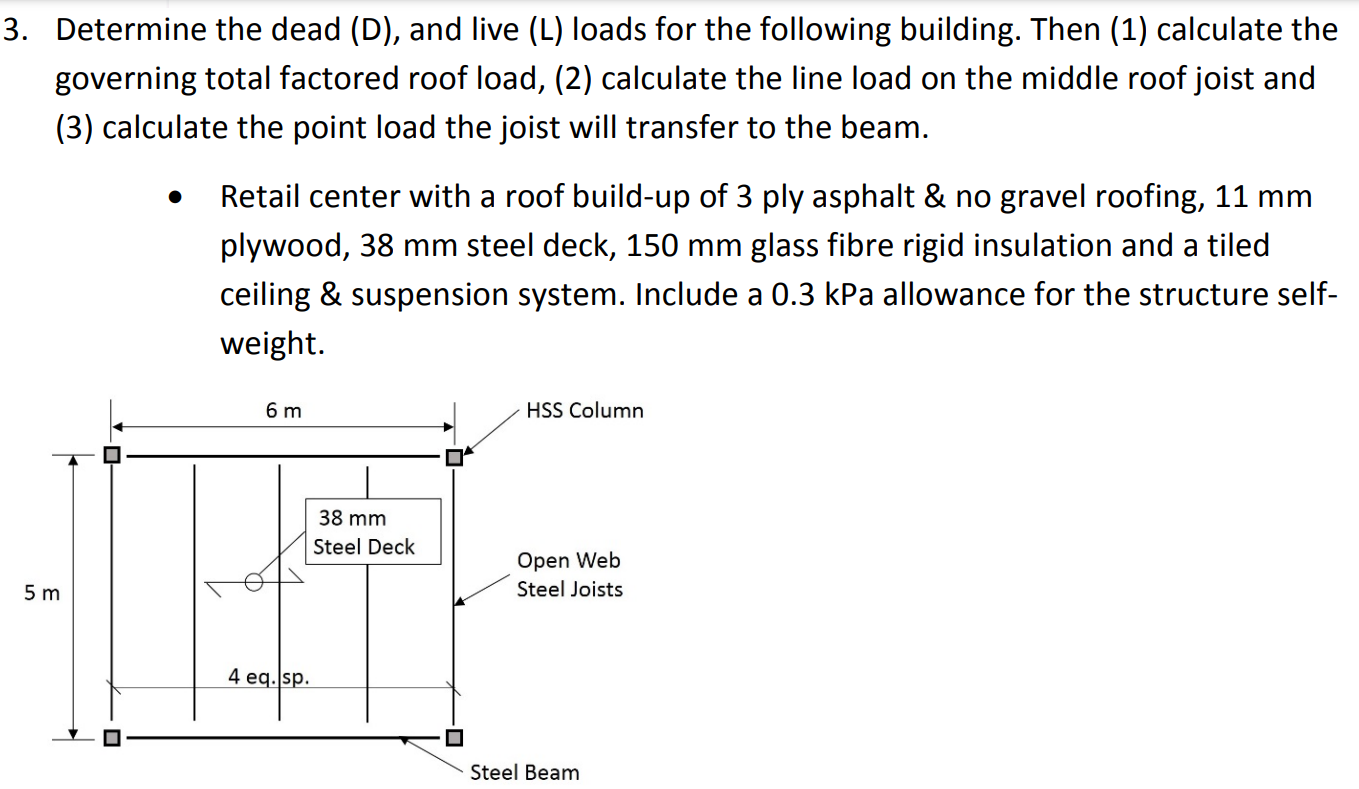 Determine the dead ( D ) , and live ( L ) loads