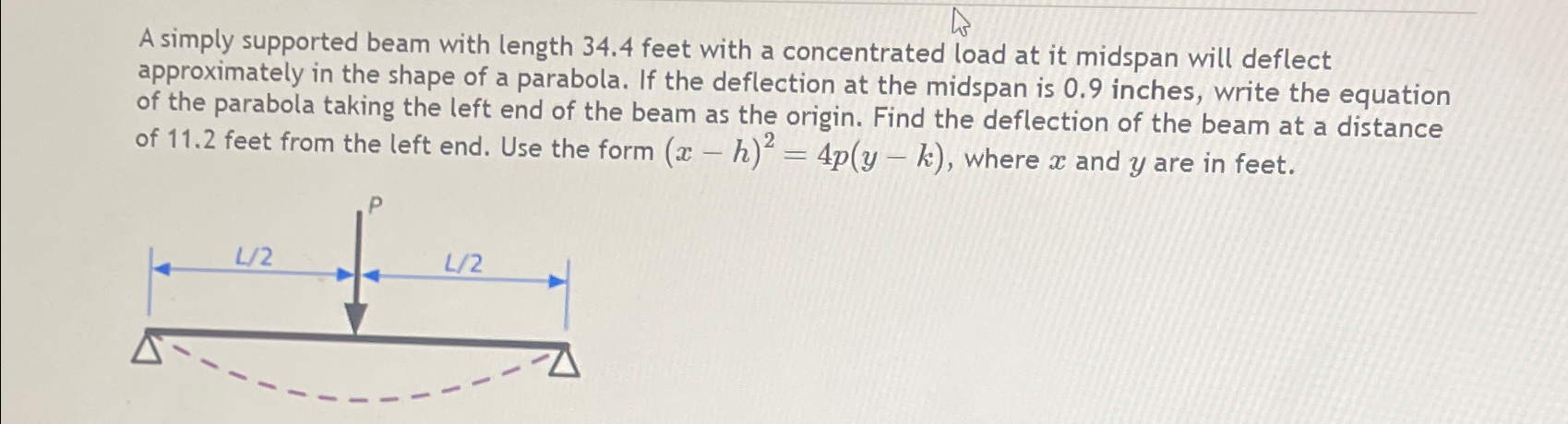 A simply supported beam with length 3 4 . 4 feet