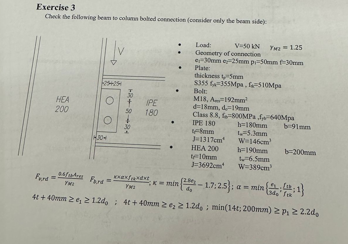 Exercise 3 Check the following beam to column