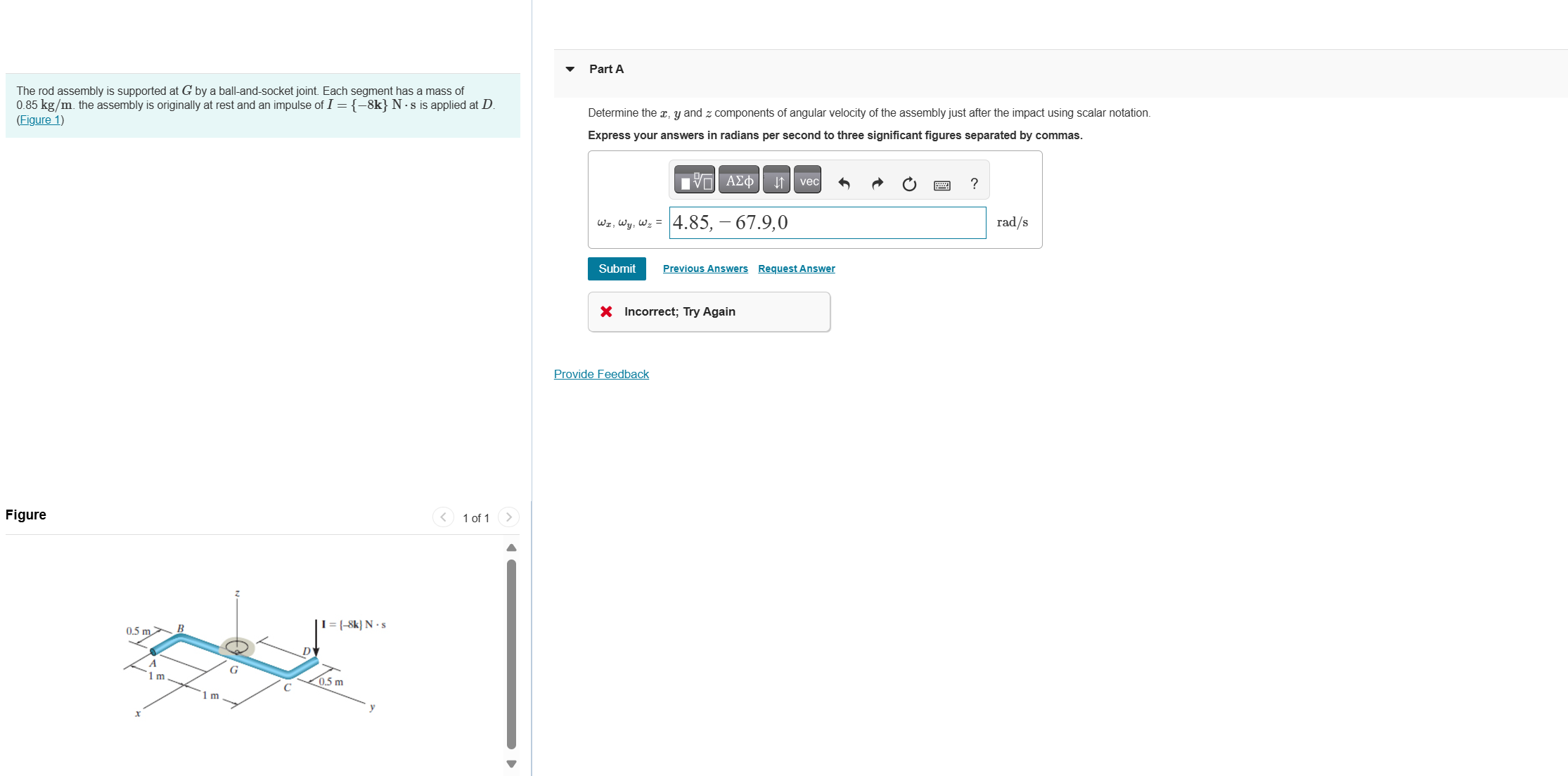 The rod assembly is supported at \ ( G \ ) by a
