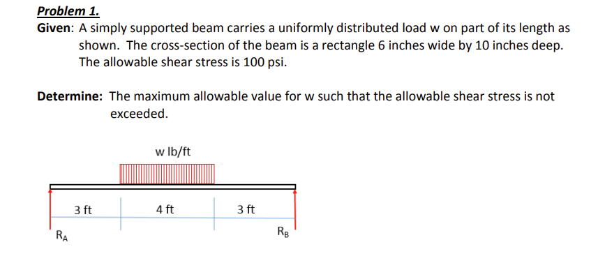 Problem 1 . Given: A simply supported beam