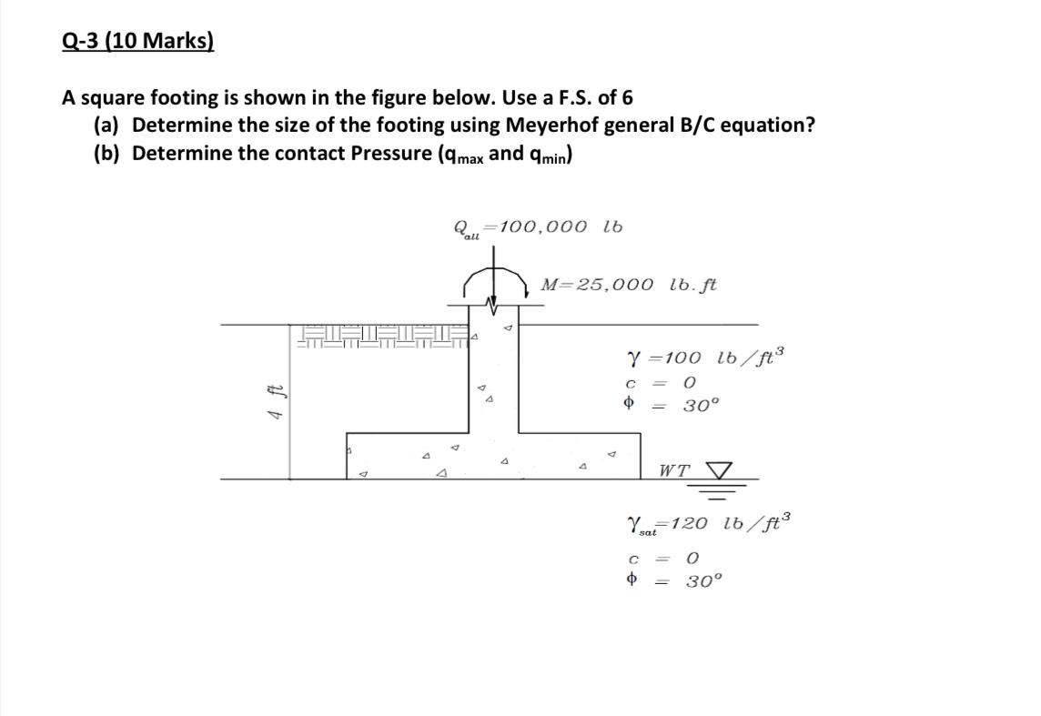 Q - 3 ( 1 0 Marks ) A square footing is shown in