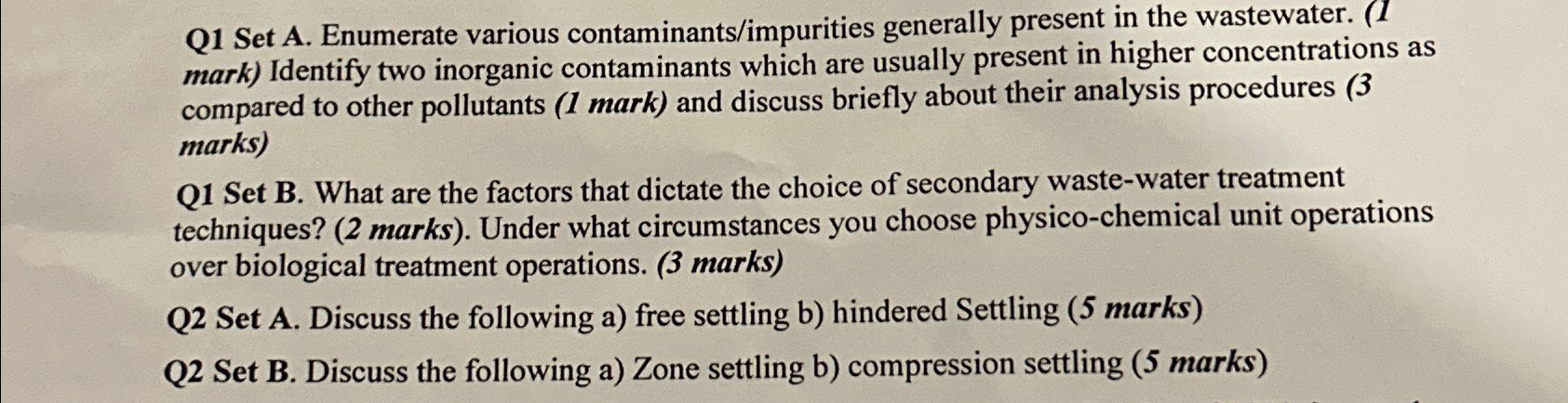 Q 1 Set A . Enumerate various contaminants /