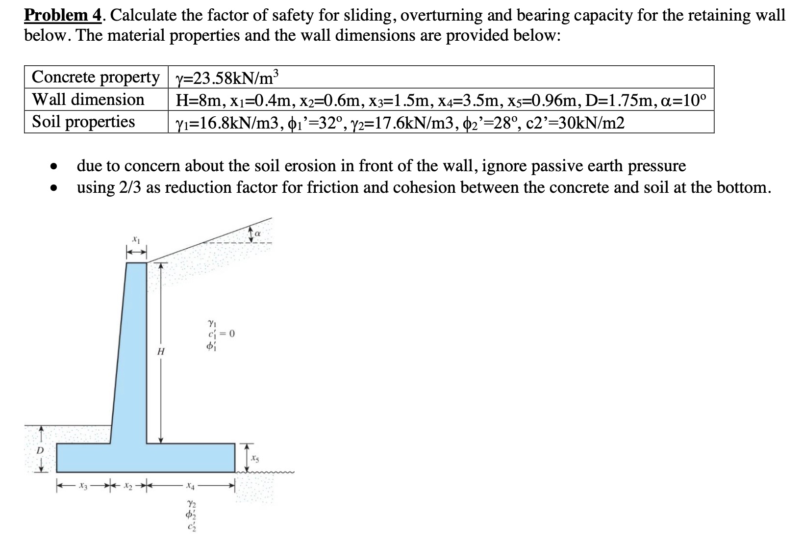 Problem 4 . Calculate the factor of safety for