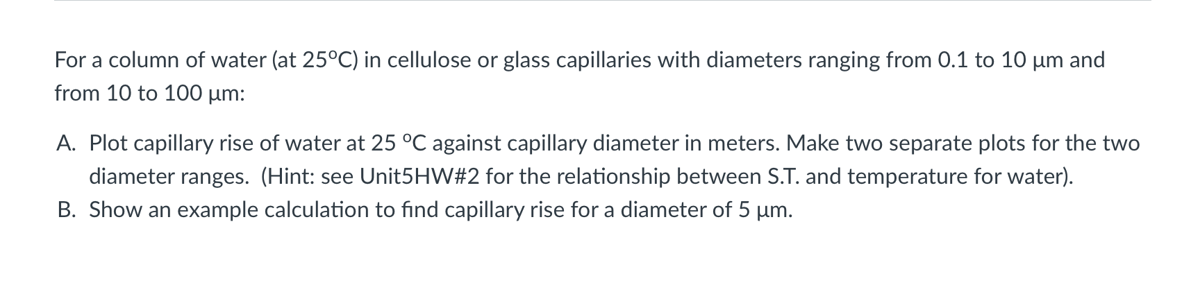 For a column of water ( at 2 5 C ) in cellulose