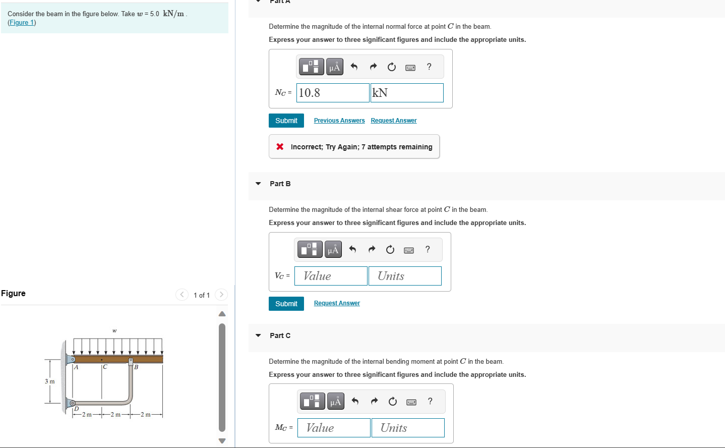 Consider the beam in the figure below. Take w = 5