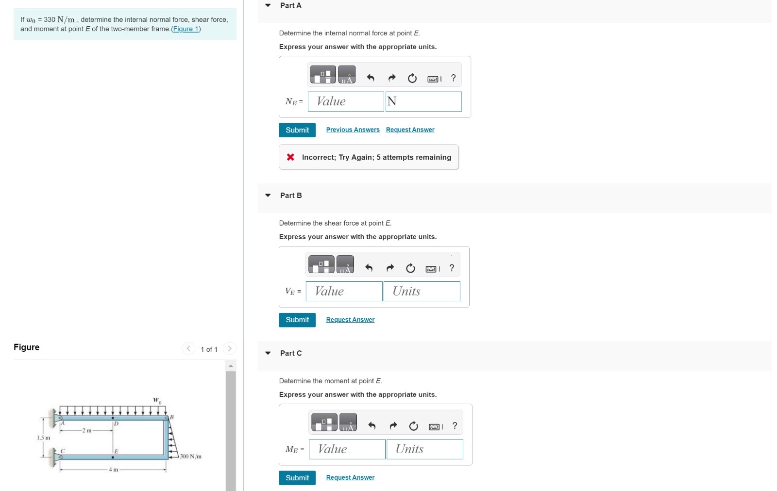 If w 0 = 3 3 0 N m , determine the internal