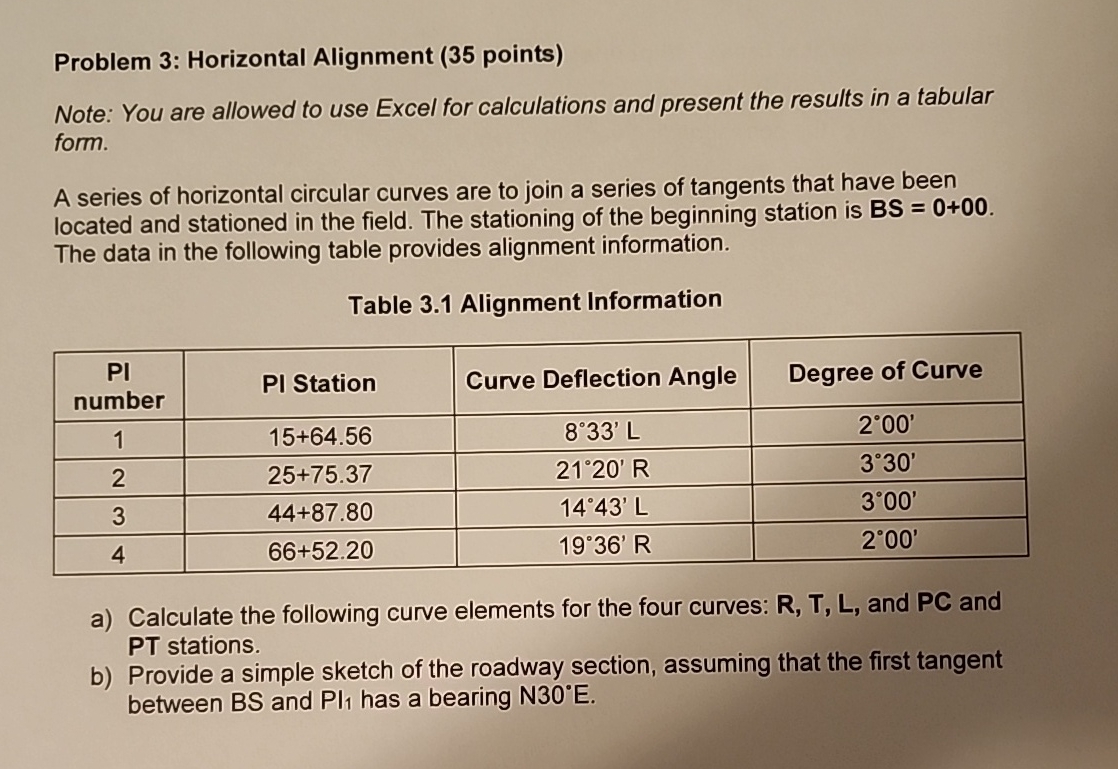 Problem 3 : Horizontal Alignment ( 3 5 points )