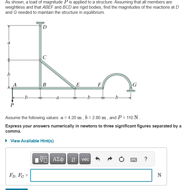 As shown, a load of magnitude P is applied to a