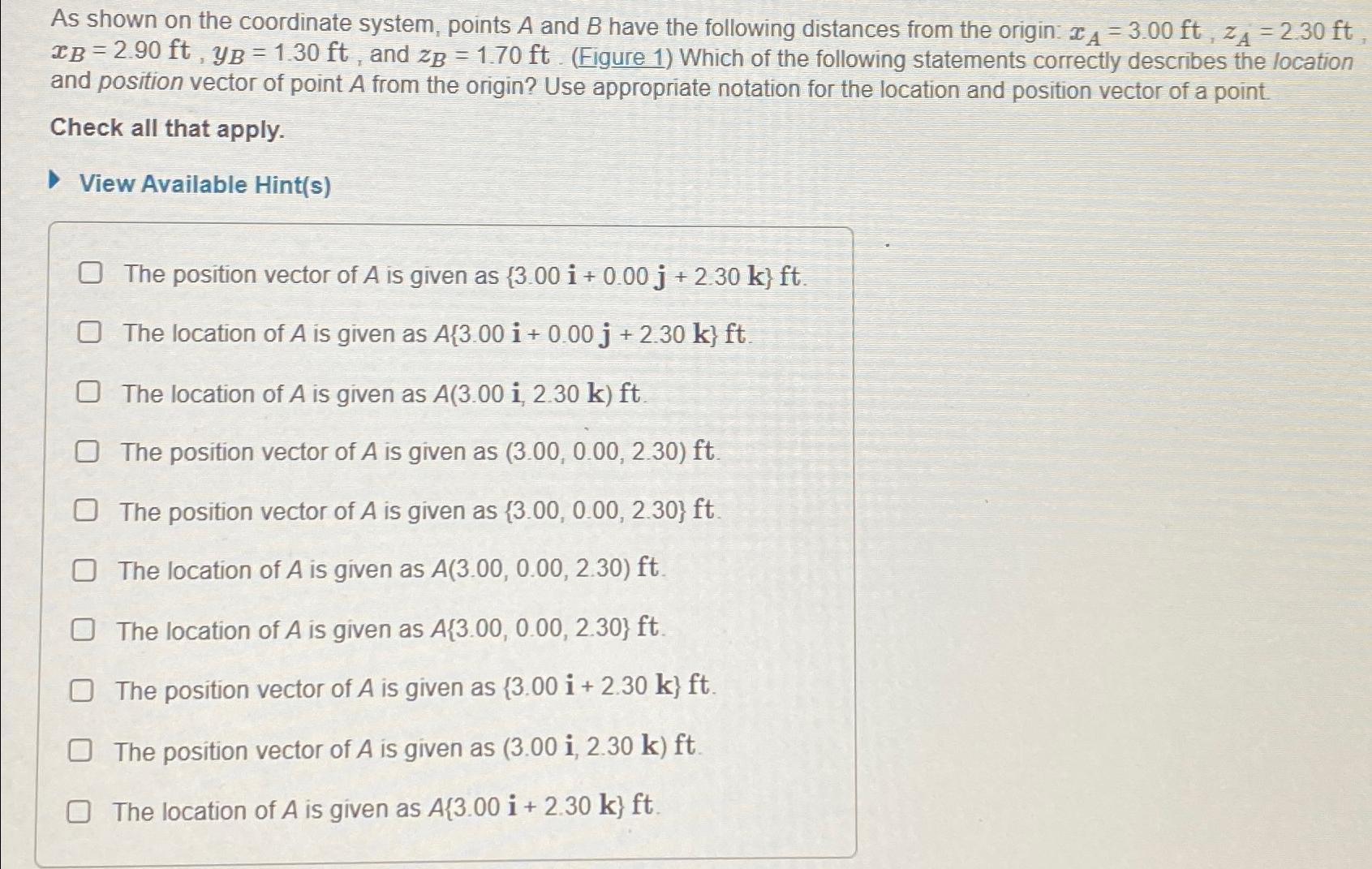 As shown on the coordinate system, points A and B