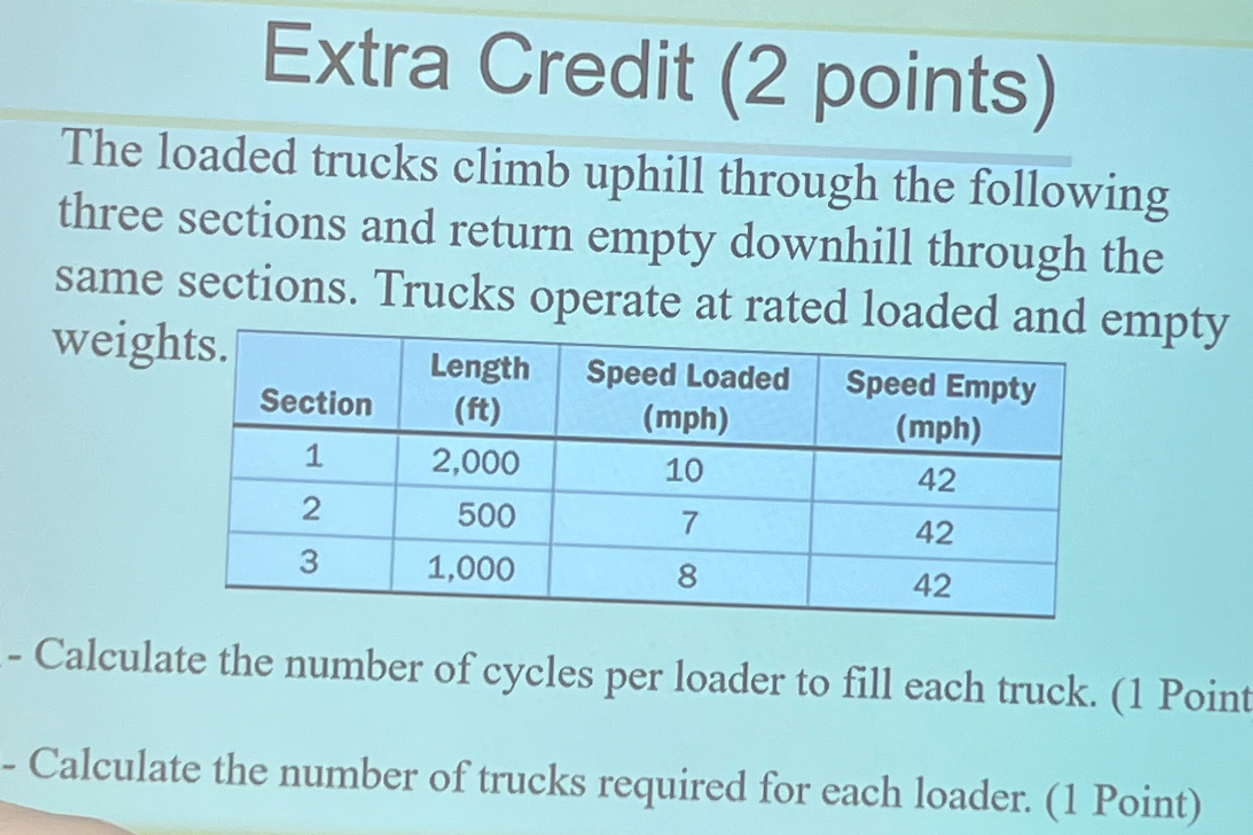 Extra Credit ( 2 points ) The loaded trucks climb
