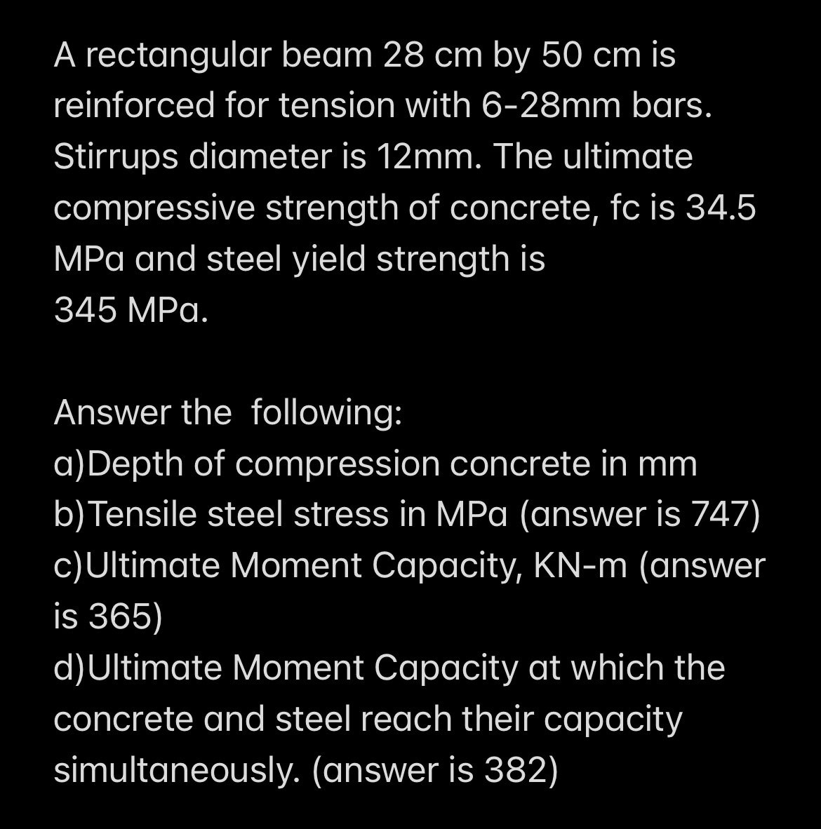 A rectangular beam 2 8 c m by 5 0 c m is