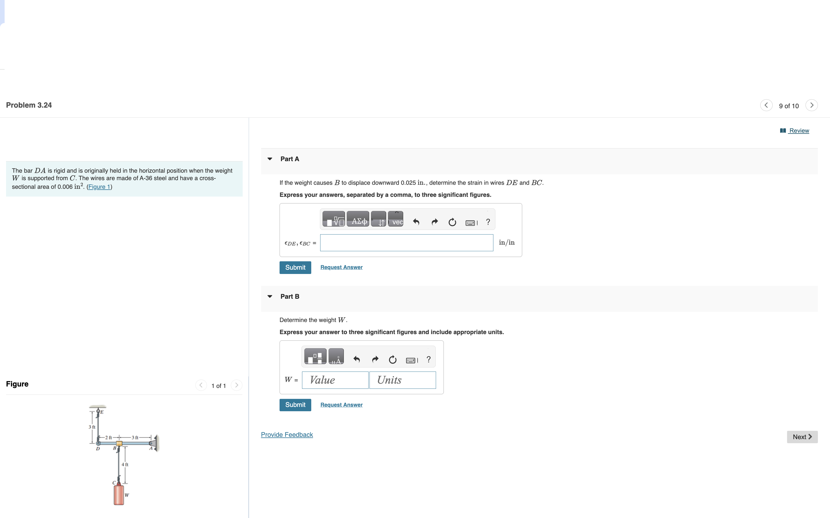 The bar D A is rigid and is originally held in