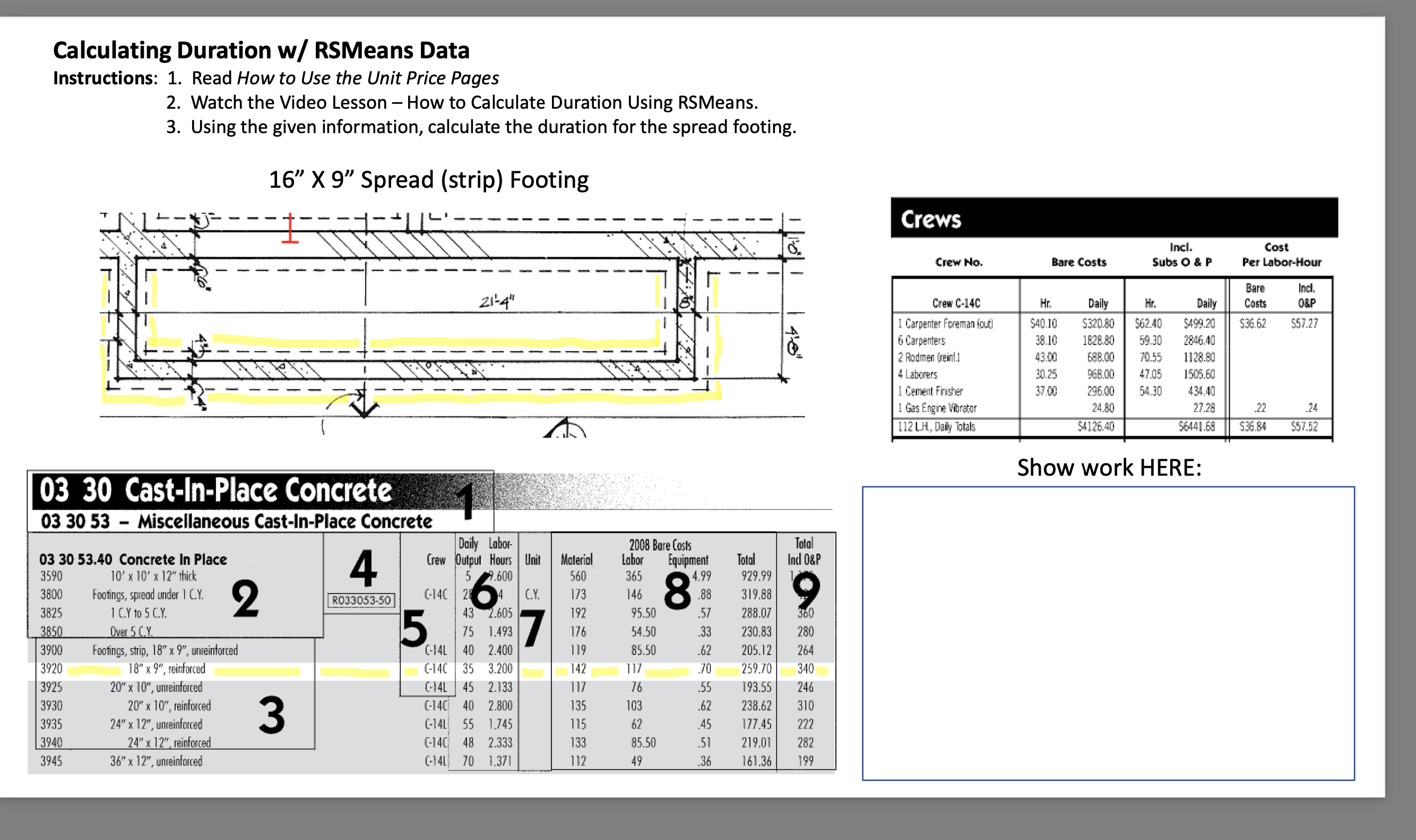 Calculating Duration w / RSMeans Data Using the