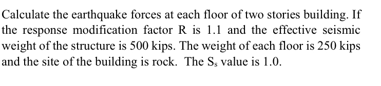 Calculate the earthquake forces at each floor of