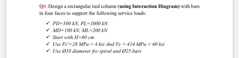Q 6 : Design a rectangular tied column ( using