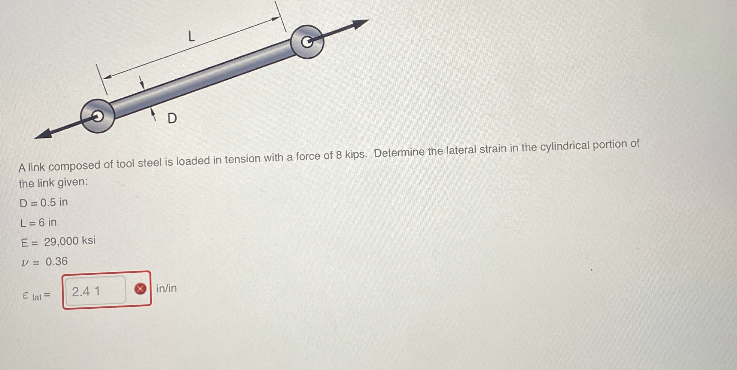 A link composed of tool steel is loaded in