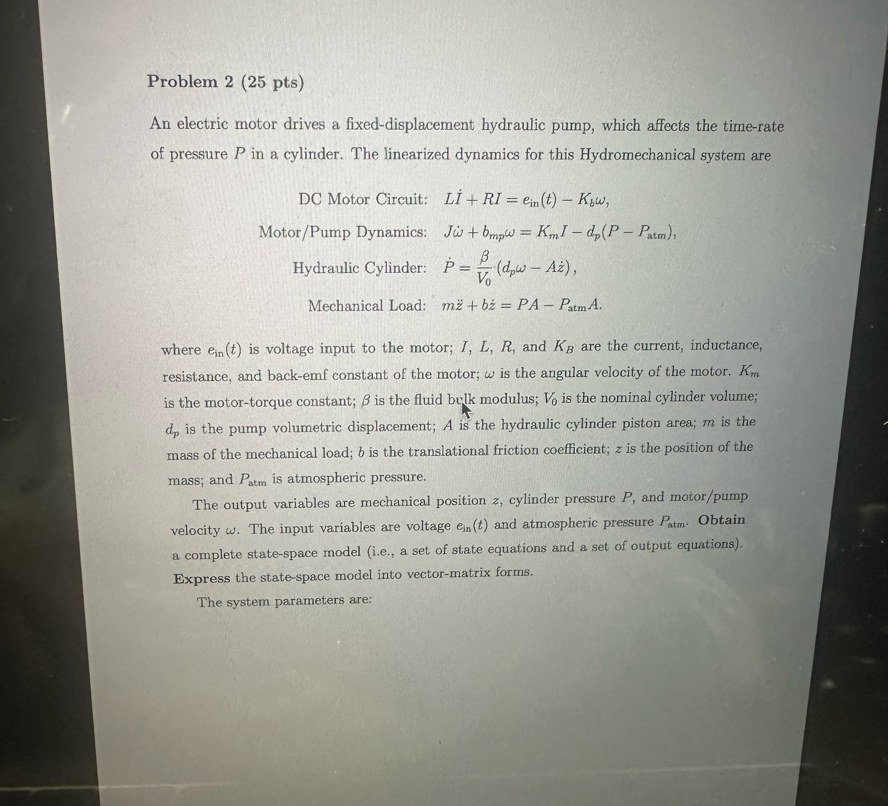 Problem 2 ( 2 5 pts ) An electric motor drives a
