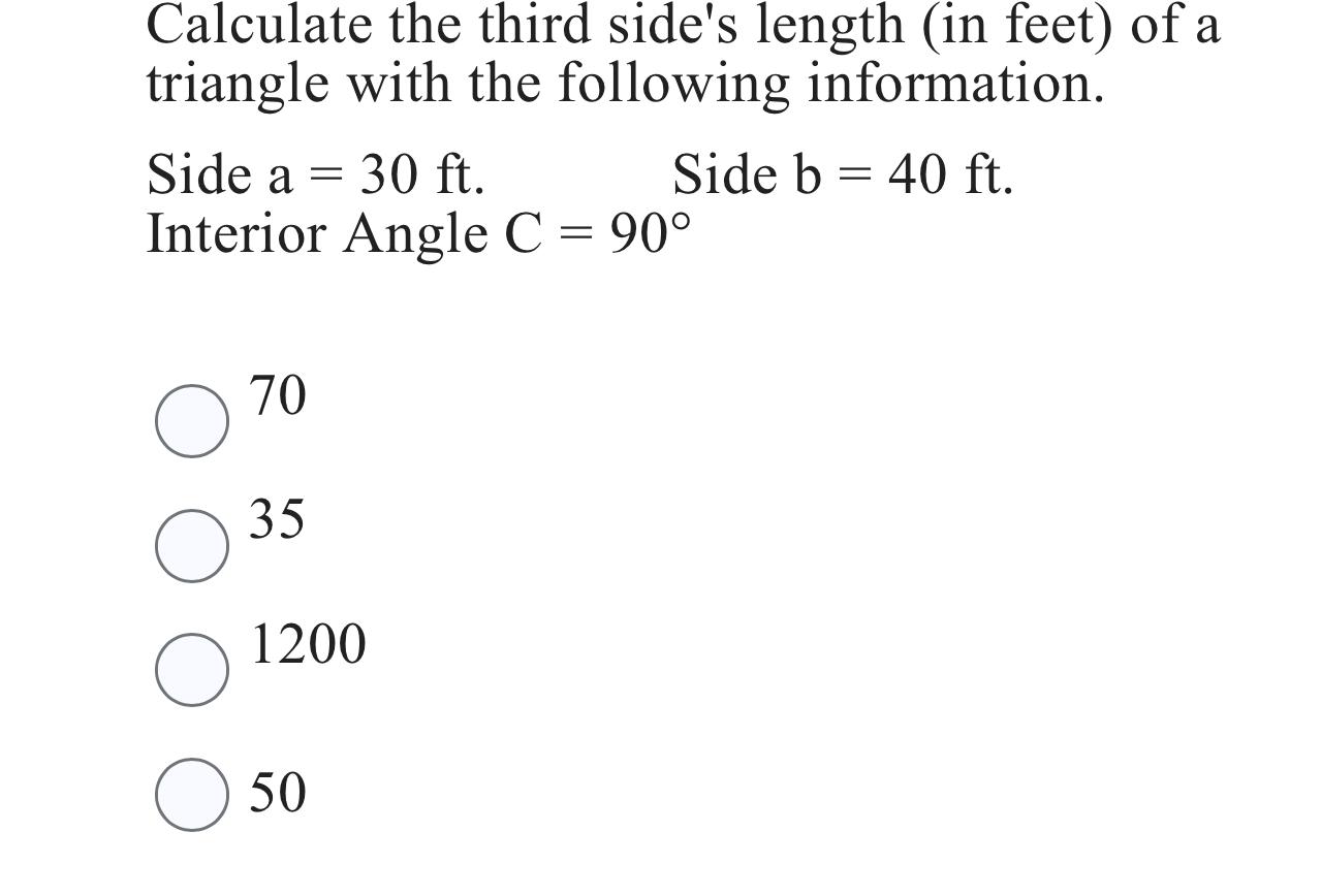 Calculate the third side's length ( in feet ) of