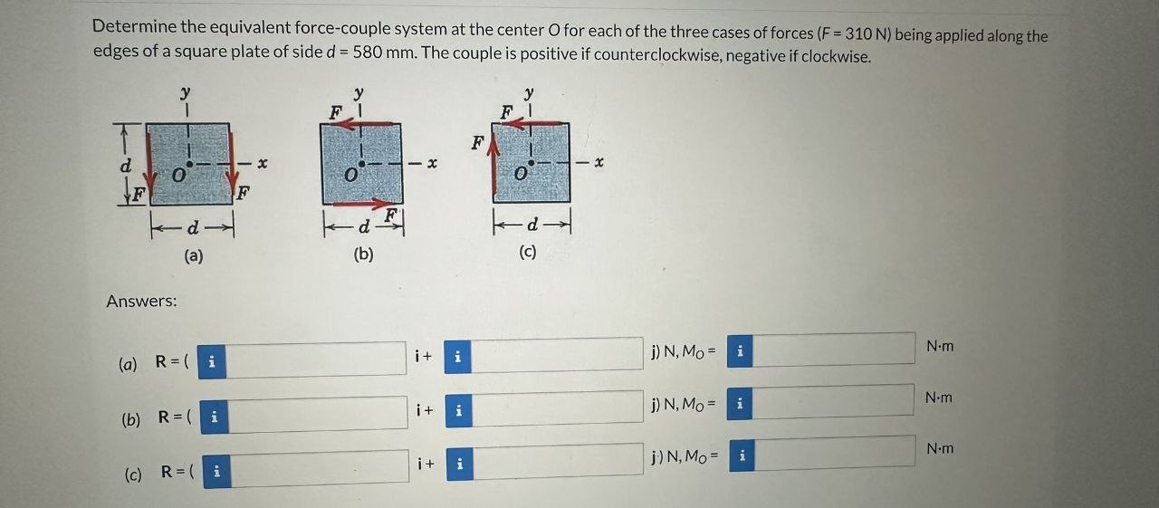 Determine the equivalent force - couple system at